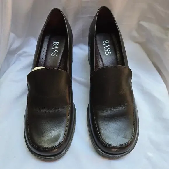 NEW Bass Womens Y2K Naples Loafers 8.5 Brown Leather Block Heel Comfort Preppy - Picture 4 of 11